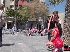 Submissive babe exposed outdoor in public by domina