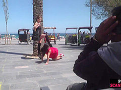 Submissive babe exposed outdoor in public by domina