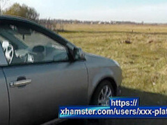 Milf Beautiful Sexy Blonde Outdoors On River Bank Washes Car Without Panties And Bra Under Dress. No Panties In Public