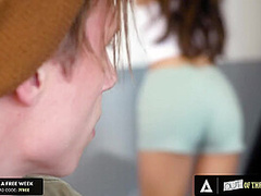 OUT OF THE FAMILY - Naughty Busty MILF Masturbates While Watching Sexy Stepdaughter Fuck