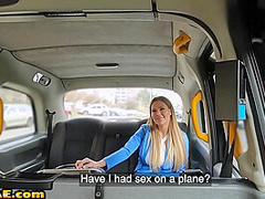 Busty MILF rides taxi driver in taxi outdoor on public place