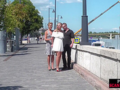 Bondage amateur babe in high heels pussyfucked in public