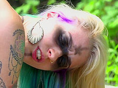 Pale Blonde And Tanned Brunette Lesbians Toying And Licking