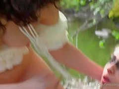 Pale Blonde And Tanned Brunette Lesbians Toying And Licking