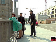 BDSM babe 3some anallydrilled and spanked by crowd in public