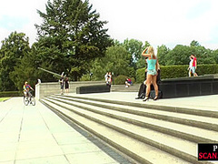 Humiliated BDSM bondage MILF pissed and fucked in public