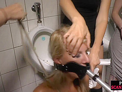 Humiliated BDSM bondage MILF pissed and fucked in public