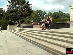 Humiliated BDSM bondage MILF pissed and fucked in public