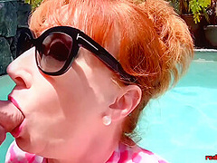 Red Xxx In Masturbating And Sucking Cock While In The Pool