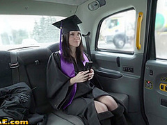 BJ student in college uniform pussyfucked outdoor in cab