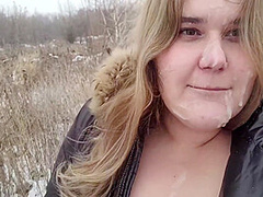 Outdoor Facial On A Beautiful Face Chubby Girl After A Blowjob 10 Min