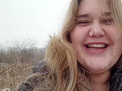 Outdoor Facial On A Beautiful Face Chubby Girl After A Blowjob 10 Min