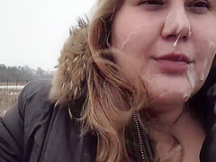 Outdoor Facial On A Beautiful Face Chubby Girl After A Blowjob 10 Min