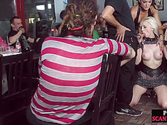 Public oral busty bitch in high heels 3some fucked after BJ