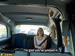 Skinny slutty amateur babe rides taxi driver cock outdoor
