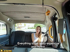 Skinny slutty amateur babe rides taxi driver cock outdoor