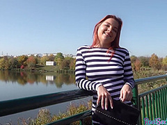 Redhead 19yo slut fucked outdoor in POV by nice dick