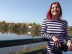 Redhead 19yo slut fucked outdoor in POV by nice dick