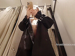 She Took Off Her Panties In Public And Tried On Clothes On Her Naked Body In The Of A C