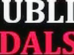 Buttplug busty MILF in heels pussyfucked in public orgy