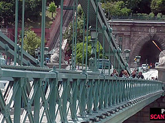 Buttplug busty MILF in heels pussyfucked in public orgy