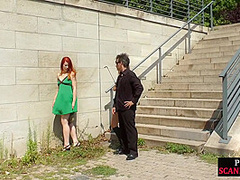 Scandalous redhead slut fucked in public by seducing fucker