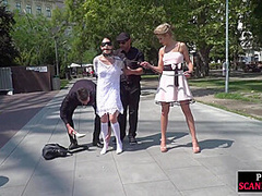 Public scandal sluts fucked in group sex by big dicks