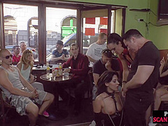 Scandalous nympho slut sucks hard dick at public place