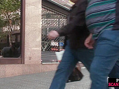 Scandalous slut fucked by big white cock at public place