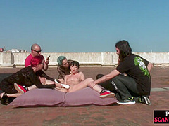 Dominated 19yo slut dominated outdoor by nympho friends