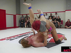 Lesbian wrestling babes public battle in wrestling arena