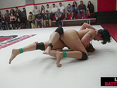 Lesbian wrestling public orgy by busty white and Black MILFS