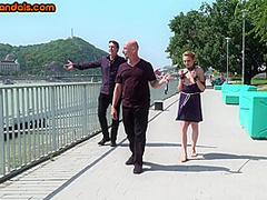 Skinny anal slut fucked and humiliated in public till facial