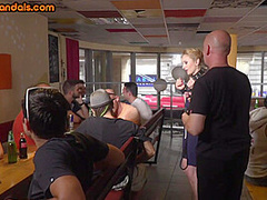 Skinny anal slut fucked and humiliated in public till facial