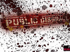 Public foot fetish slut fed and humiliated by audience