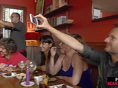 Public foot fetish slut fed and humiliated by audience