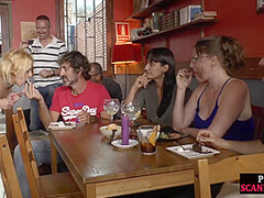 Public foot fetish slut fed and humiliated by audience