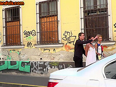 Sub public babe deepthroats and licks pussy in orgy