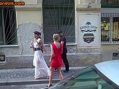 Submissive sluts fucked and humiliated in public orgy