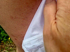 Getting My Arse Fucked In The Woods With My Panties Sticking Out Of My Pussy. Followed By A Big Anal Cream Pie