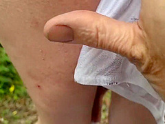 Getting My Arse Fucked In The Woods With My Panties Sticking Out Of My Pussy. Followed By A Big Anal Cream Pie