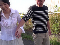 Mature Japanese wife remote control vibrator outside stroll