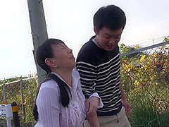 Mature Japanese wife remote control vibrator outside stroll