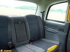 Redhead horny babe rides taxi driver in his car outdoor