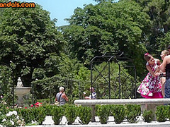 Pet play slut throat fucked in public be4 licking mistress