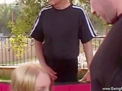 Threesome For Blonde Wifey Outdoors