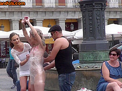 Useless pierced slut spanked n fucked in public group action
