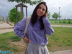 Gorgeous Natural Young And Skinny College Girl Takes Euros For Outdoor Flashing And Sex Outside With Big Dick