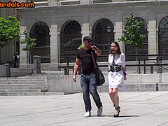 Ballgagged slut fucked and whipped in public 3some action