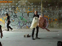 BDSM outdoor slut throat fucked in public after whipping